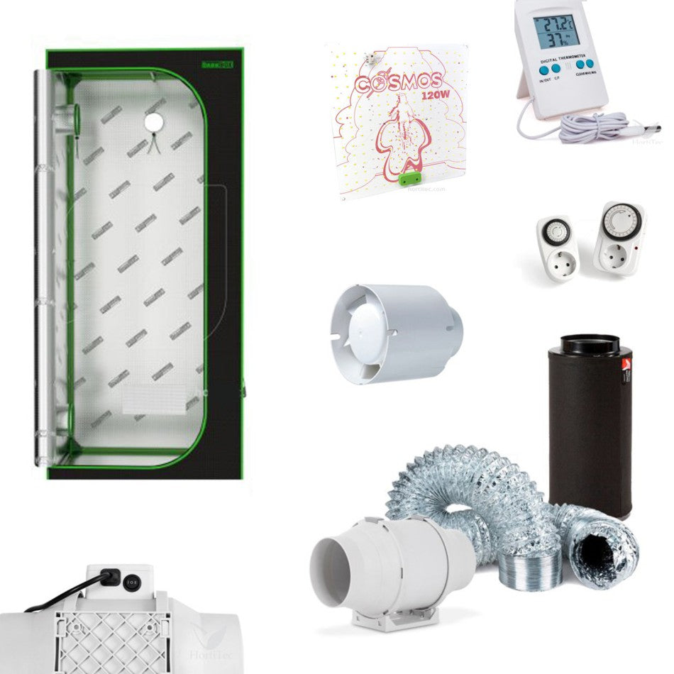 Komplett-Set 60cm LED-Grow-Set mit LED-Lampe, Lüftung, Aktivkohlefilter und Zubehör für Indoor-Cannabis-Anbau. Perfekt für 60x60x180cm Zelte.