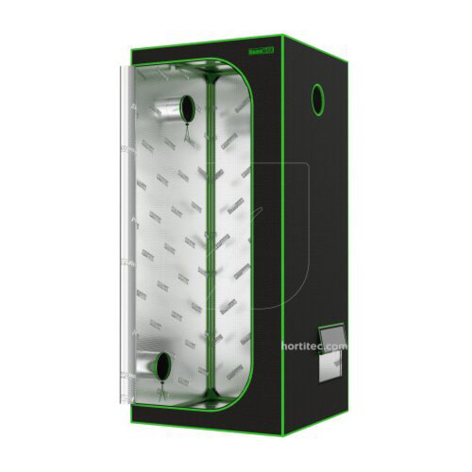 Robustes Grow-Zelt 60x60x180cm aus reflektierendem Material, ideal für Indoor-Cannabis-Wachstum mit LED-Grow-Set und Belüftungssystem.